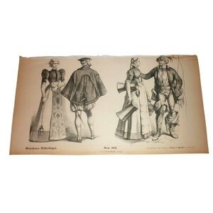 Antique Munchener Bilderbogen No. 382 German Costume Woodcut Braun Schneider